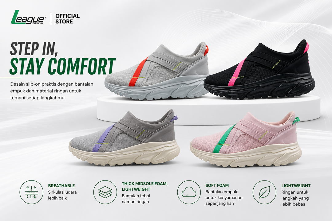 LEAGUE IU: Sepatu Wanita Slip-On Ringan untuk Melengkapi Gaya Aktif Sehari-hari