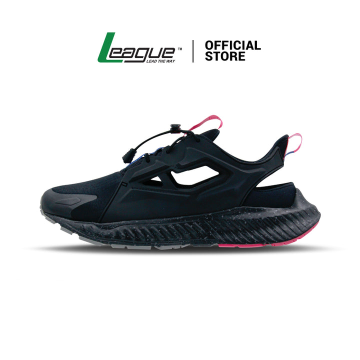 League Ghiza Black/Blue Sepatu Running Pria